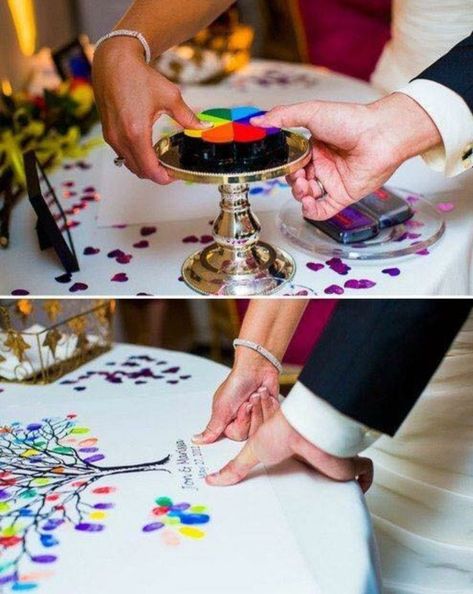 Rainbow Wedding Theme, Wedding Guests Photos, Pride Wedding, Thumbprint Tree, Multicolor Wedding, Queer Weddings, Budget Friendly Wedding, Lgbt Wedding, Rainbow Wedding