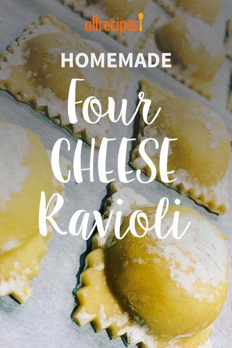 4 Cheese Ravioli Recipe, Four Cheese Ravioli Recipe, 4 Cheese Ravioli, Ravioli Recipe Filling, Homemade Ravioli Dough, Homemade Ravioli Filling, Homemade Ravioli Recipe, Four Cheese Ravioli, Cheese Ravioli Recipe