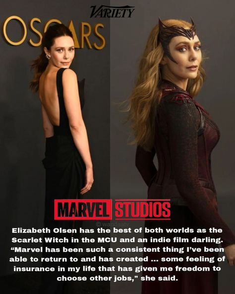 Read the description: Elizabeth Olsen has the best of both worlds as the Scarlet Witch in the MCU and an indie film darling. “Marvel has been such a consistent thing I’ve been able to return to and has created ... some feeling of insurance in my life that has given me freedom to choose other jobs," she said. Vía: "Variety" On their website 🌐 #wandaatv #scarletwitch #marvelstudios #elizabetholsen Scarlet Marvel, The Scarlet Witch, Indie Film, Lizzie Olsen, Scarlet Witch Marvel, Best Of Both Worlds, Elizabeth Olsen, Scarlet Witch, Doctor Strange