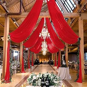 MODFUNS Ceiling Draping Red Ceiling Drapes for Parties 5x30FT 2 Panels Chiffon Sheer Draping Fabric for Wedding Arch Drapery Curtains Tulle Arbor Drapes for Wedding Reception Birthday Curtains Ceiling Fabric Draping, Tulle Ceiling, Ceiling Draping Wedding, Arch Drapery, Ceiling Fabric, Wedding Ceiling Decorations, Ceiling Drapery, Ceiling Drapes, Pink Ceiling