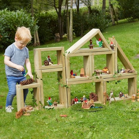 Outdoor Small World, Eyfs Outdoor, Curiosity Approach, Outdoor Play Space, Outdoor Play Spaces, Wooden Building, Wooden Building Blocks, Outdoor Play Areas, Kids Outdoor Play