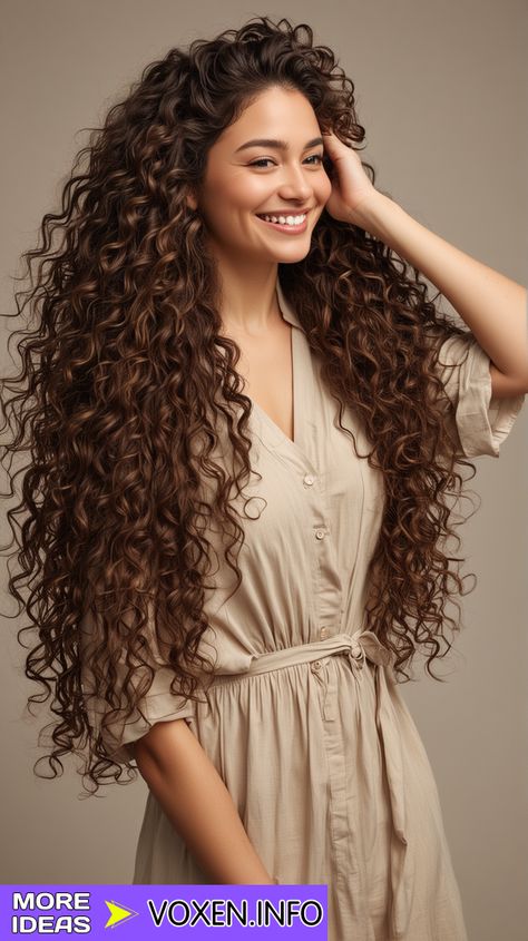 23 Best Long Curly Haircuts for Every Face Shape Volume Hair Curly, Rich Brown Curly Hair, Long Haircut Curly Hair, Long Curly Hair Haircuts, Curly Haircut Long Layers, Curly Hair Inspiration Long, Long Wavy Hair Layers, Shaping Curly Hair, Curly Hair Layers Long