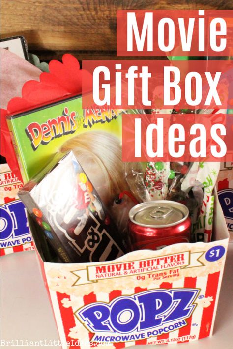 Movie Gift Basket Ideas Diy, Movie Care Package Ideas, Movie Gift Box Ideas, Movie Ticket Gift Basket, Movie Kit Gift, Movie Night Gift Box Ideas, Movie Bucket Gift Ideas, What To Put In A Movie Night Gift Basket, Movie Gift Basket Ideas