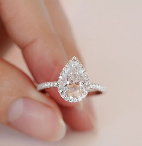 2.0 Ct Pear Cut Halo Engagement Ring CZ Diamond Ring Women 925 Sterling Silver Diamond Ring Women, Wedding Rings Teardrop, Crown Engagement Ring, Moissanite Halo Engagement Ring, Pear Cut Diamond Ring, Pear Moissanite Engagement Ring, Pear Wedding Ring, Pretty Engagement Rings, Moissanite Engagement Ring Halo