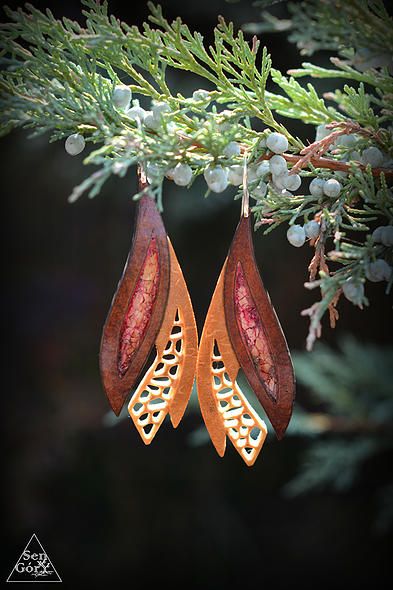 Boho, organic, gourd earrings from Sen Góry www.sen-gory.com Gourd Jewelry Earrings, Gourd Earrings, Gourd Jewelry, Wood Jewelery, Decorative Gourds, Hand Painted Gourds, Gourds Crafts, Wood Burning Crafts, Painted Gourds