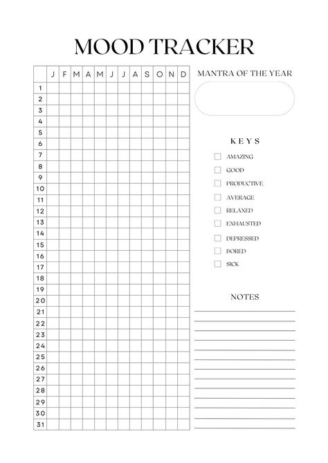 Mood Diary Template, Yearly Tracker, Bullet Journal Template, Bullet Journal Yearly, Diary Template, Bullet Journal Ideas Templates, Habit Tracker Bullet Journal, Habit Tracker Printable, Bullet Journal Mood Tracker Ideas