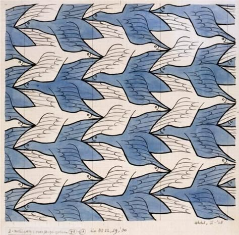 Two Birds - M.C. Escher, c.1938, 276/469. Escher Tessellations, Tessellation Art, Escher Art, Tessellation Patterns, Maurits Cornelis Escher, Quilt Modernen, Mc Escher, Two Birds, Dutch Artists