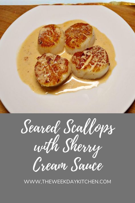 Seared Scallops With Sherry Cream Sauce Scallops With Hollandaise, Scallops In Sherry Cream Sauce, Gordon Ramsay Pan Seared Scallops, Sherry Cream Sauce Seafood, Cream Sherry Recipes, Cooking Sherry Recipes, Scallops In Cream Sauce, Scallop Sauce Recipes, Lobster Cream Sauce Recipe