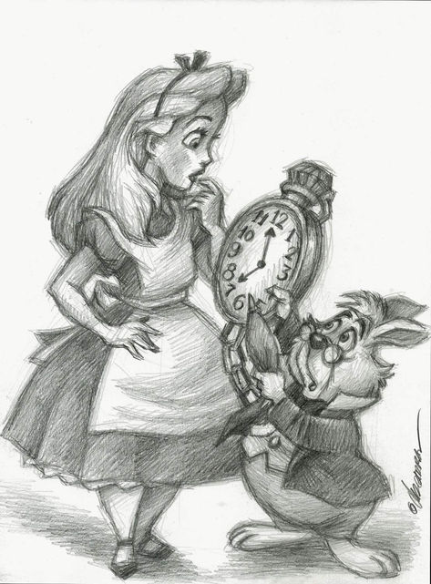 Pencil Art Drawings Disney, Alice Drawing Wonderland, Old Disney Drawings, Harry Potter Pencil Sketches, Alice And Wonderland Drawings, Alice And Wonderland Art, Alice In Wonderland Sketches, Disney Drawing Ideas, Alice In Wonderland Sketch