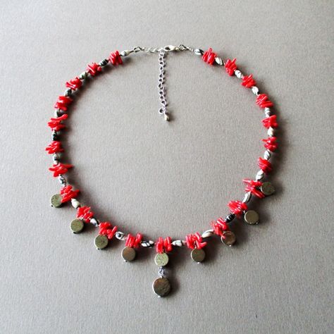 Necklace Dalmatian Jasper, Coral, Pyrite. Collar Jaspe dálmata, Coral, Pirita. Dalmatian Jasper, Dalmatian, Long Necklace, Coral, Jewelry Necklaces, Collar, Beads