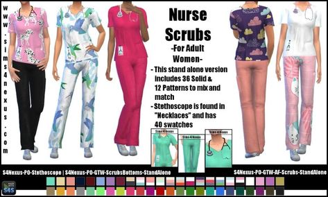 -Project Override- Female Nurse Scrubs -Original Content- | Sims 4 Nexus Sims 4 Doctor Scrubs Cc, Sims 4 Vet Cc, Sims 4 Medical Cc, Sims 4 Doctor Cc, Cute Nursing Outfits, Nursing Outfit, Female Nurse, Nurse Outfit, Nurse Scrubs