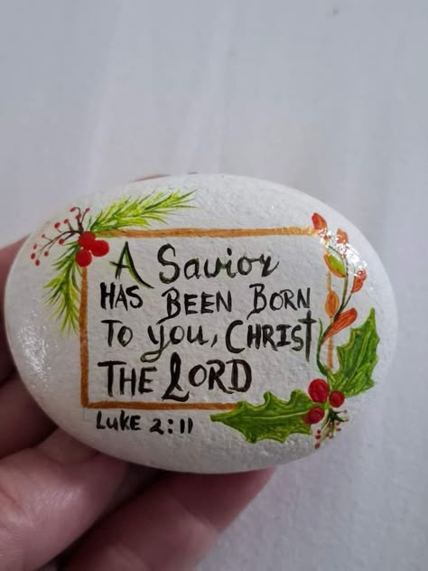 Christian Painted Rocks, Painting Scriptures, Scripture Games, Rock Building, Christmas Rocks, Good Morning Prayer, Christmas Rock, Christmas Jesus, Memory Verse