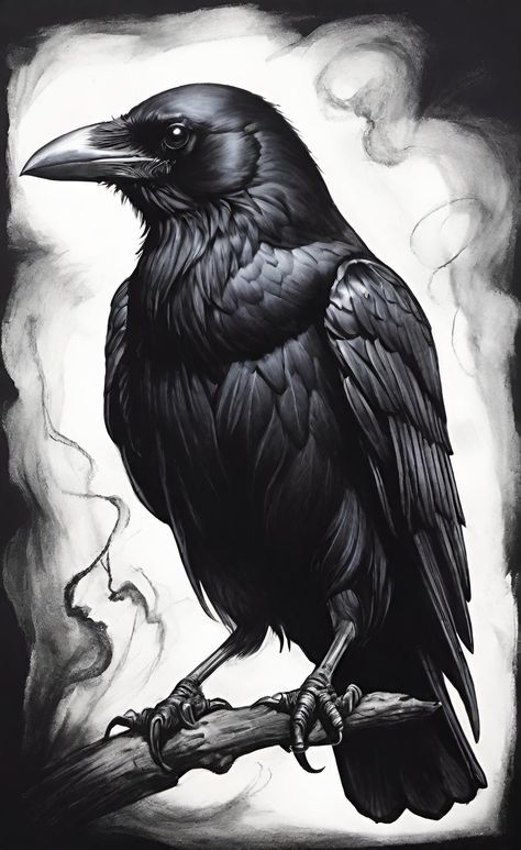 Raven Realistic Tattoo, Two Ravens Tattoo, Viking Crow Tattoo, Crow Aesthetic Dark, Raven Tattoo Stencil, Raven Art Drawing, Raven On Branch, Black Crow Tattoos, Ship Tattoo Sleeves