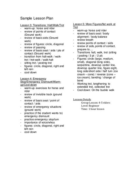 Sample Lesson Plan Lesson 3: Transitions: Halt/Walk/Trot - warm-up: horse and rider - review of points of contact (Ground work) - review of basic aids (Ground … Ground Work For Horses, Barrel Racing Training, Horse Training Ground Work, Riding Ideas, Horse Training Exercises, Horseback Riding Lessons, Horse Lessons, Cowgirl Stuff, Riding School