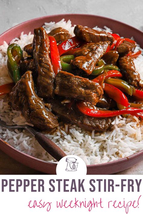 This easy pepper steak stir fry is a quick midweek meal ready in just 20 minutes. Say goodbye to takeout and enjoy this tasty meal at home! Steak Au Poivre Sauce, Beef Kabobs On The Grill, Pepper Sauce For Steak, Pepper Steak Stir Fry, Sauce For Steak, Steak Stir Fry, Brown Eyed Baker, Pepper Steak Recipe, Mayo Salad