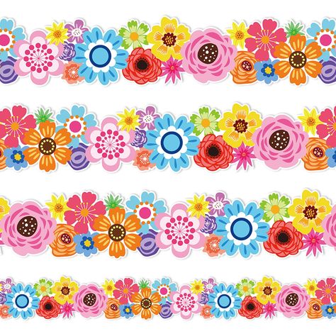 PRICES MAY VARY. Enough Length - The package includes 1 roll of bulletin board border, measures 10m / 32.8ft in length, and 7.5cm / 3inch in width, enough for you to use. Flower Design - This bulletin board adopt diverse wildflower pattern, and use bright and vibrant colors, vivid and eye-catching, full of spring atmosphere, perfect for bulletin board decoration. Good-Quality Material – Made of good quality paper, durable and safe. Notice: our bulletin border is non-stick, you should stick them Border Design For Bulletin Boards, Flower Corner Border Design, تزيين دفاتر, Bulletin Borders, Classroom Borders, Wildflower Pattern, Spring Classroom, Chalkboard Decor, Beyond Borders