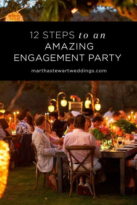 This "pre-party" may be the first time your families spend time together … use it to bask in the joy of your engagement with your nearest and dearest before you dive into the world of wedding planning. This 12-step guide is just the thing to get you started: http://www.marthastewartweddings.com/406674/steps-to-amazing-engagement-party Engagement Party Checklist, Wedding Planning Gifts, Engagement Party Planning, Party Checklist, Engagement Party Gifts, Pre Party, Engagement Celebration, Engagement Party Decorations, 12 Steps