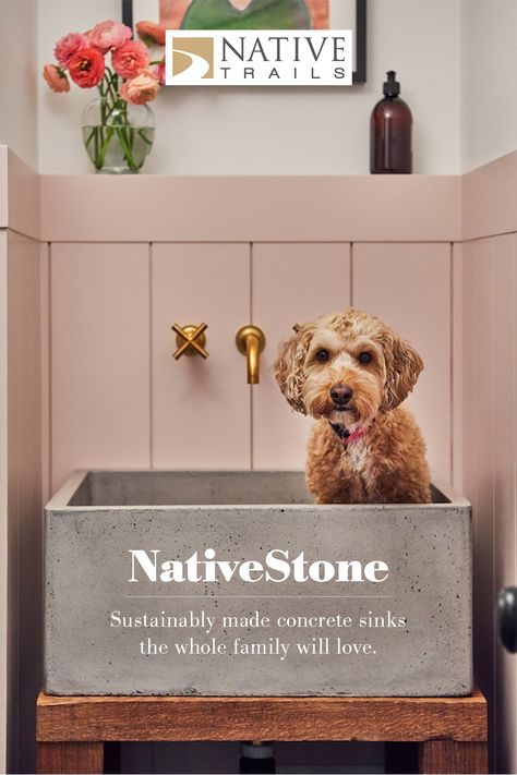 Concrete Utility Sink Laundry Room, Concrete Apron Sink, Large Laundry Sink Ideas, Dog Sinks In Laundry Room, Vintage Utility Sink In Laundry Room, Utility Sink Powder Room, Utility Sink In Kitchen, Native Trails Sink, Laundry Room Sink Dog Bath