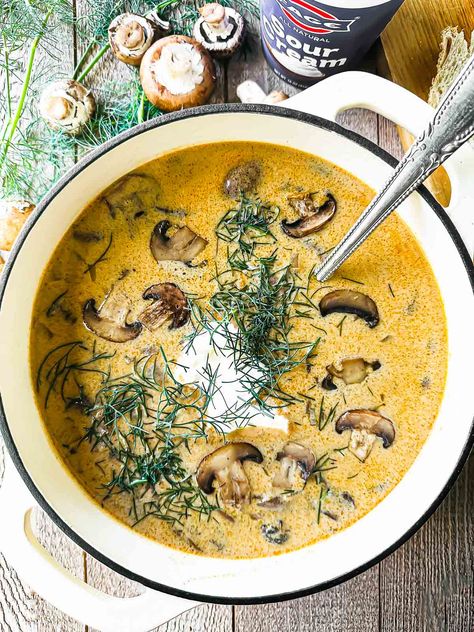 Hungarian Mushroom Soup Russian Mushroom Soup, Beef Stoganoff, Hungarian Mushroom Soup Recipe, Hungarian Mushroom Soup Belly Full, Hungarian Mushroom Soup Modern Proper, Hungarian Mushroom, Mushroom Dishes, Hungarian Mushroom Soup, Mushroom Barley Soup