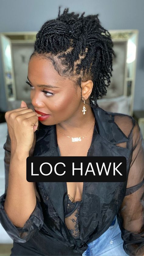 Afrocentric Loc Styles, Loc Styles Medium Mohawk, Interlock Styles For Women, Mohawk Sister Locs, Microlocs Mohawk, Short Micro Loc Styles For Women, Microloc Hairstyles For Wedding, Sista Locs Styles Updo, Locs Up Do Hairstyles For Women