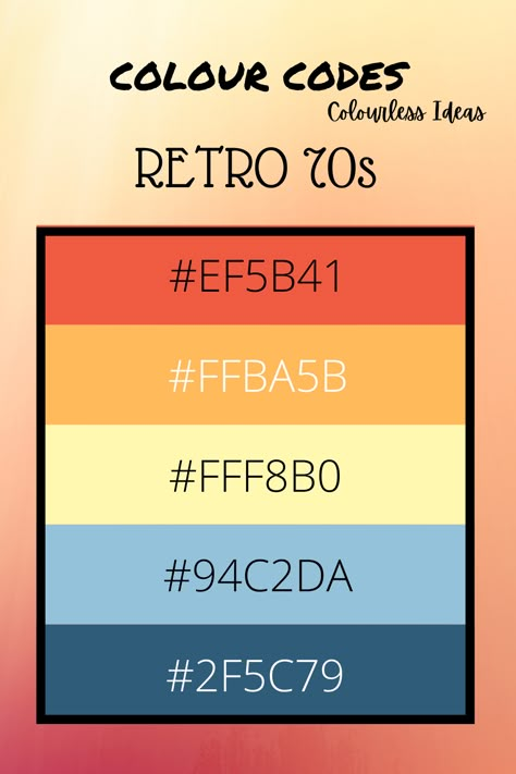 Follow for more colour palettes 70s Color Palette Hex Code, 70s Color Palette Retro, Flat Color Palette, Vintage Colour Palette, Hex Color, Retro Color Palette, Japanese Poster Design, Hex Color Palette, Paint Color Schemes