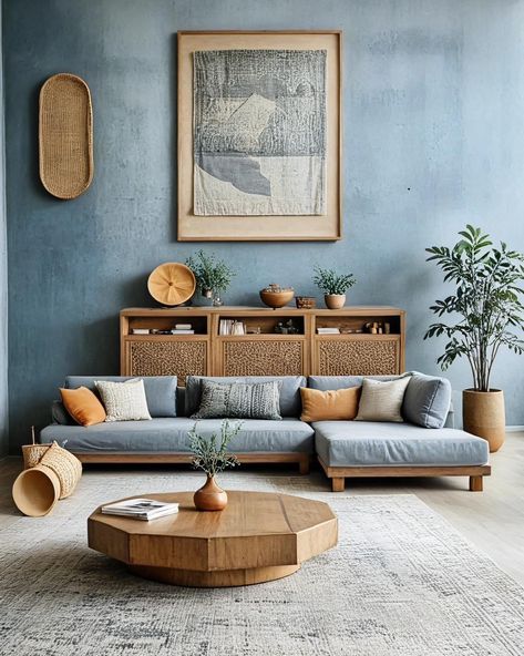 Sofa Area, Earthy Home Decor, Creative Storage Solutions, Lounge Design, Creative Storage, Blue Living Room, Boho Living Room, Apartment Interior Design, New Living Room