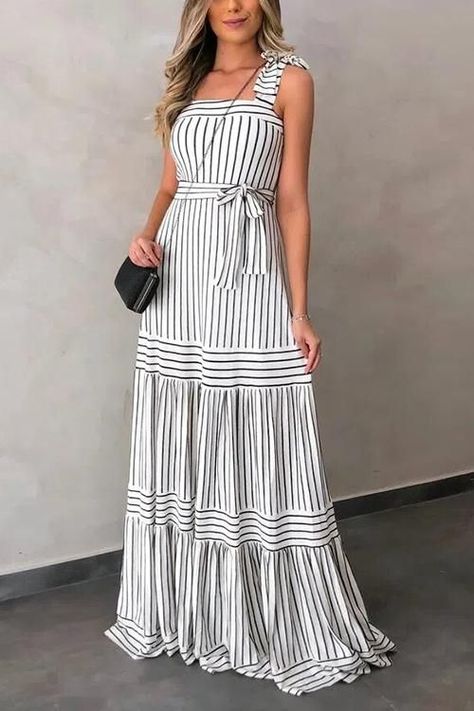 831c2f88a604a07ca94314b56a4921b8desc52798091ri Pleated Dresses, Maxi Dress Outfit, Neck Bodycon Dress, Suspender Dress, Striped Maxi, Casual Stripes, Striped Maxi Dresses, Suspender Belt, Draped Dress