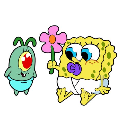 Kid Plankton and Baby SpongeBob Sticker. Everyone was once a child, baby SpongeBob gives a flower to cute kid Plankton.. #cartoon #SpongeBob #Kid #Plankton #Baby Baby Spongebob, Patrick Drawing, Plankton Spongebob, Spongebob Face, Spongebob Iphone Wallpaper, Cartoon Spongebob, Spongebob And Patrick, Spongebob Cartoon, Spongebob Drawings