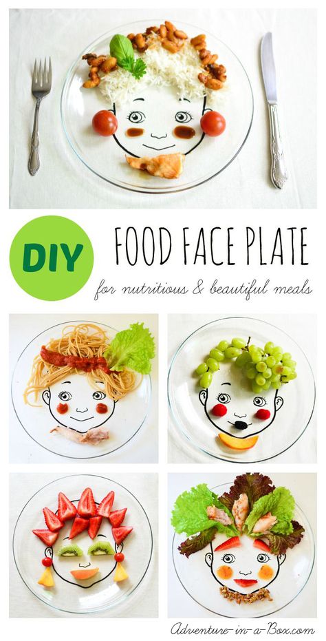 DIY Food Face Plate: Create nutritious and beautiful meals for kids, use them as prompts to introduce food art to your family or give as handmade gifts to new parents! Meals For Kids, Face Plates, Food Art For Kids, Food Activities, Food Diy, Face Plate, Fun Kids Food, Food Crafts, Toddler Meals