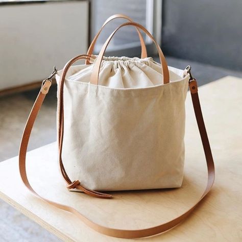 Drawstring large plain cotton canvas shoulder tote bag with leather handle, View canvas shoulder tote bag, OEM&ODM Product Details from Shenzhen Allwin Gifts Limited on Alibaba.com Desain Merek, Sac Diy, Trendy Sewing, Project Bag, Eco Bag, Fabric Bags, Crochet Bags, Shoulder Tote Bag, Sewing Bag