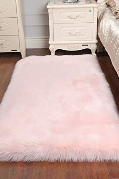 Pink Fluffy Faux Sheepskin Rug Rugs Pink, Bedside Rugs, Faux Sheepskin Rug, Rooms Decor, Rugs Living Room, Plush Carpet, Fluffy Rug, Room Kids, Sheepskin Rug