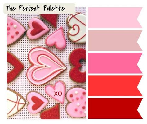 {Happy Valentine's Day}: A Palette of Reds   Pinks Valentine Colors, Happy V Day, Valentines Day Cookies, Valentine Coloring, Color Chip, Valentine Cookies, Perfect Palette, Holiday Colors, Valentines Day Decorations