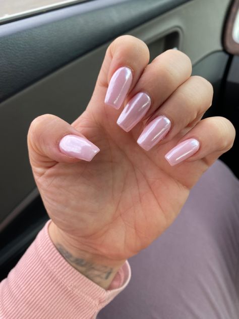 Coffin Shape Chrome Nails, Short Coffin Acrylic Nails Chrome, Baby Pink Chrome Nails Square, Pink Chrome Nails Coffin Shape, Light Pink Chrome Nails Coffin, Pink Chrome Coffin Nails, Chrome Coffin Acrylic Nails, Pink Chrome Coffin, Pink Chrome Nails Square