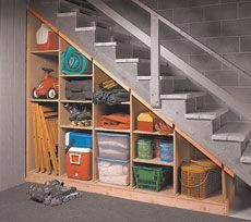 Need to do this for the basement staircase. Storage would be great. unfinished basement ideas | storage | Unfinished Basement Ideas #basementcrafts Under Basement Stairs, Under The Stairs Storage, Organizations Ideas, Basement Stairs Ideas, Open Stairs, Stairs Storage, Under Stairs Cupboard, Under The Stairs, Concrete Stairs