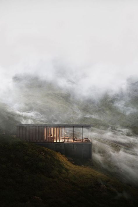 Mountain Architecture, Misty Mountains, 3d Architectural Visualization, Architectural Visualization, 3d Studio, Architecture Rendering, Design Principles, Hill House, 3d Visualization