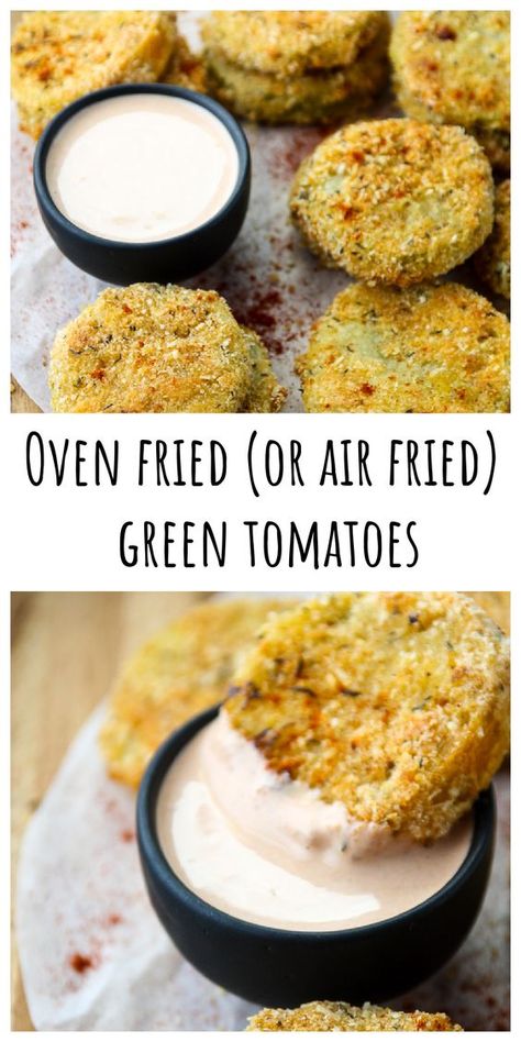 Air Fried Green Tomatoes, Air Fryer Fried Green Tomatoes, Fried Green Tomatoes Recipe Easy, Baked Green Tomatoes, Fried Green Tomatoes Recipe, Green Tomato Recipes, Southern Recipes Soul Food, Oven Fried, Fried Green