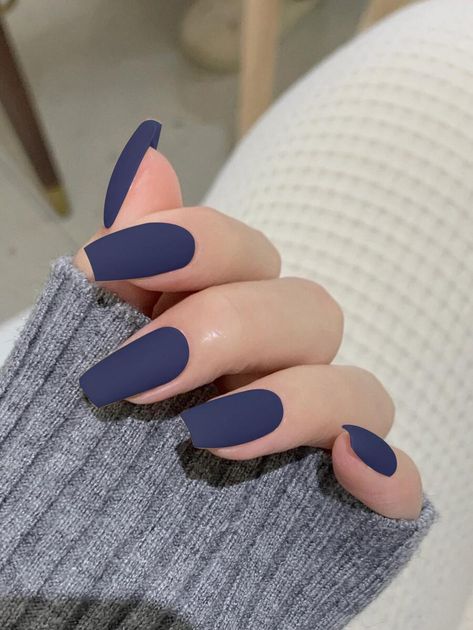 Dark Blue Matte Nails, Matte Navy Blue Nails, Matted Nails, Blue Matte Nails, Coffin Shape Nails, January 2024, False Nail, Nail Supply, Matte Nails