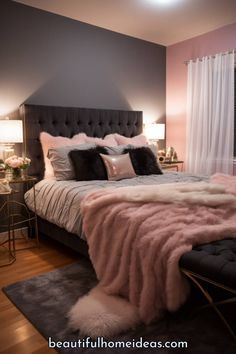 Pink And Black Aesthetic Room, Black And Pink Room Decor, Room Decor Bedroom Black, Black Pink Room, Black And Pink Bedroom Ideas, Black And Pink Room Ideas, Adult Pink Bedroom, Black Room Divider, Black And Pink Room