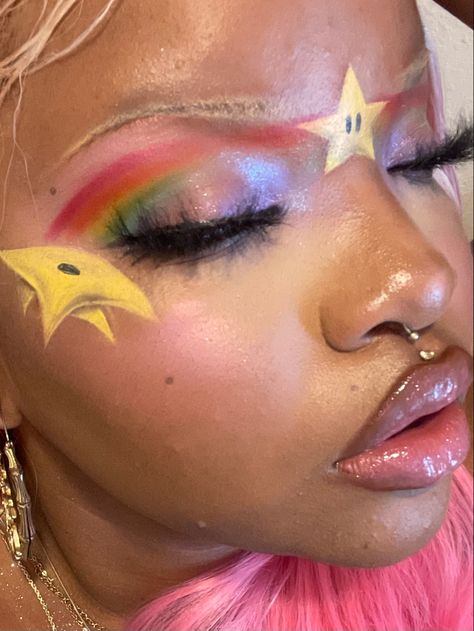 Blue And Pink Eyeshadow, Lisa Frank Makeup, Fire Makeup, Artsy Makeup, Funky Makeup, Cute Eye Makeup, Face Paint Makeup, Graphic Makeup, Swag Makeup