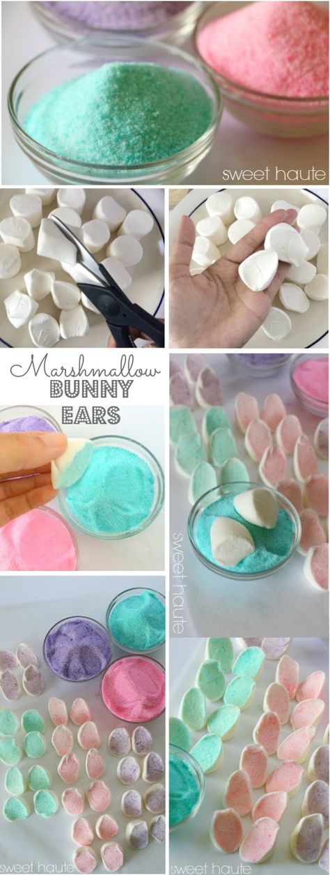 Spring Marshmallow Bunny Ears- Pastel Rabbit Ears party ideas cupcake toppers last minute Easter Dessert foods- SWEET HAUTE Desserts Marshmallow, Ears Tutorial, Marshmallow Bunny, Bunny Birthday Party, Desserts Ideas, Easter Snacks, Easter Desserts, Bunny Party, Easter Baking