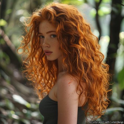 Layered Curly Haircuts Long, Long Curly Hair Reference, Wavy Hair Ginger, Long Red Hair Aesthetic, Curly Red Hair Aesthetic, Red Head Curly Hair, Long Red Wavy Hair, Curly Red Head, Red Head Women