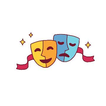 "Theatre masks" Sticker for Sale by emma-duv- | Redbubble Theatre Stickers, Journal Illustration, Mask Drawing, Theatre Masks, Jacket Ideas, Patch Jacket, Notebook Stickers, Patches Jacket, Pottery Painting