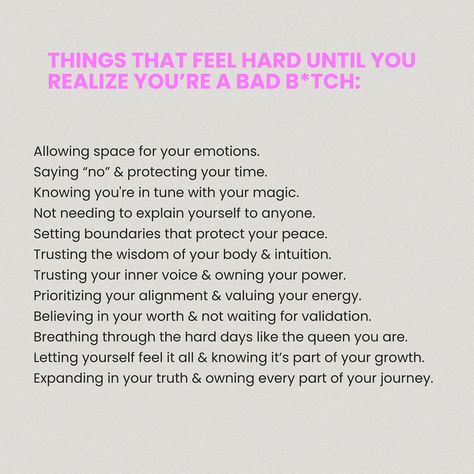 Being a bad b*tch is about trusting your power and protecting your energy—every day. ✨ What did I miss? Drop your thoughts below or share this with another bad b who needs the reminder. 💖👑 #selflove #badbitchquotes #boundaries #ownyourlife #growthmindset #growthjourney #spiritualhealing #intuition #breath #mindsetquotes #trusttheprocess #realtalk #intuition Bad B Energy, Protecting Your Energy, Bad Energy, Hard Days, Setting Boundaries, Inner Voice, Trust The Process, Mindset Quotes, Real Talk