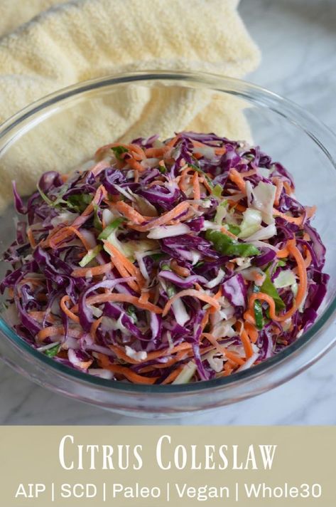 Citrus Cabbage Slaw (AIP, SCD) Citrus Coleslaw, Cabbage Slaw Recipes, Aip Paleo Recipes, Paleo Sides, Autoimmune Diet, Lectin Free, Paleo Salads, Savory Foods, Aip Diet