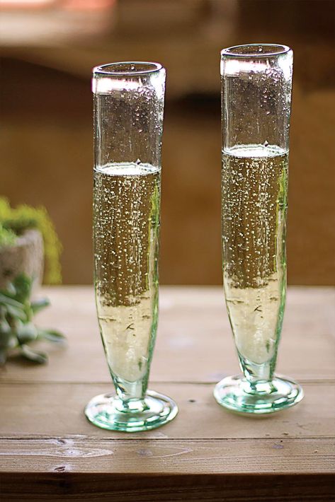 Blown Glass Tall Champagne Flutes - Set of 6 - Blown Glass Tall Champagne Flutes - Set of 6 Unique Champagne Flutes, Kitchen Table Ideas, Glassware Crafts, Palm Leaf Plates, Rustic Farmhouse Table, Summer Furniture, Night With Friends, Jar Centerpieces, Champagne Flute Set