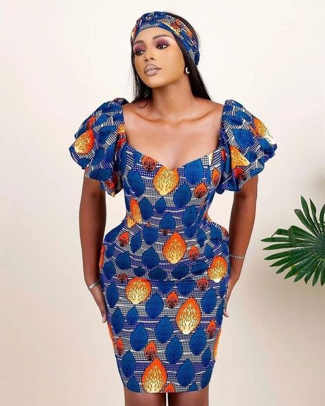 Ankara Short Gown Styles 2023, African Skirt Outfit, Short Puff Sleeve Dress, Igbo Bride, Ankara Short, Ankara Short Gown Styles, African Fabric Dress, Traditional African Clothing, 2019 Style