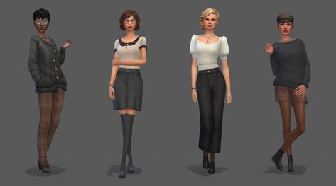 Sims 4 Dark Academia Outfits No Cc, Sims 4 Outfit Ideas No Cc, Sims No Cc, Sims 4 Base Game Outfits Ideas, Cc Lookbook, Sims Lookbook, Sims Outfits, Sims 4 Challenges, Dark Academia Outfits