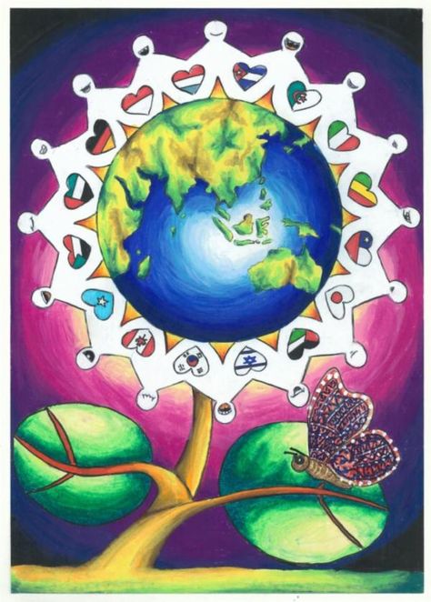 World Peace Drawing, United Nations Poster, Globalization Poster Ideas, Images Of Peace, Peace Drawing, Peace Pictures, Global Peace, Earth Drawings, Peace Poster