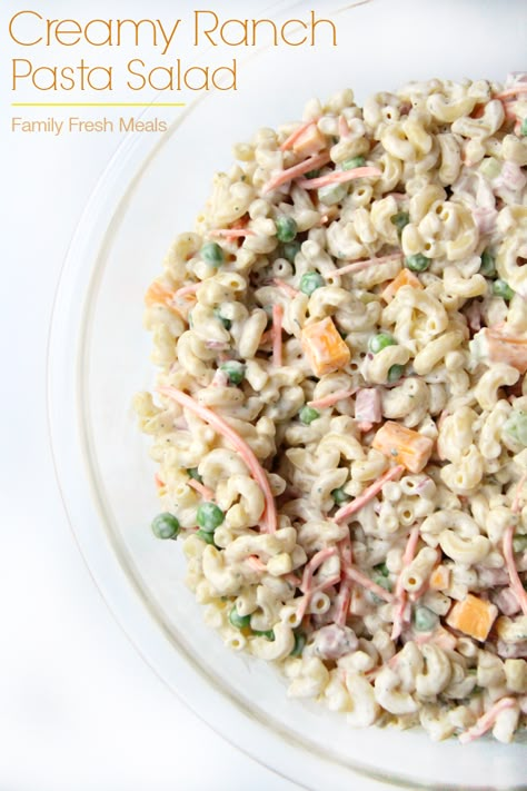 Creamy Ranch Pasta Salad! Great picnic side! Creamy Ranch Pasta, Power Salads, Macaroni Salads, Bbq Backyard, Ham Dishes, Bacon Ranch Pasta Salad, Creamy Pasta Salads, Cold Salads, Salads Pasta