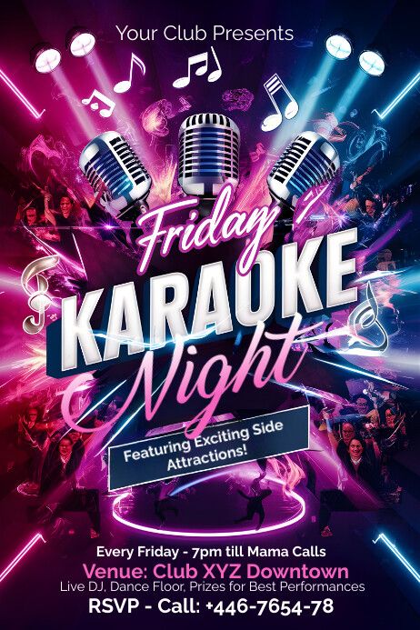 Karaoke Night, Karaoke Poster, Karaoke Poster Design, Neon Poster, Wine Down Wednesday, Karaoke Party, Kindle Book Cover, Campaign Posters, Promotional Flyers